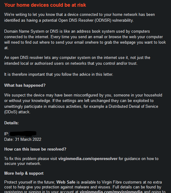 warning email from isp